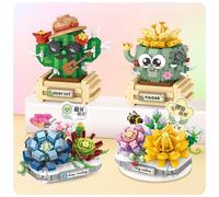MEIEST 4 PCS Mini Flower Succulent Bonsai Building Blocks,Simulation Pot Plant Particle Botanical Collection Construction Building Bricks Toy,Home Decors (Series-1)