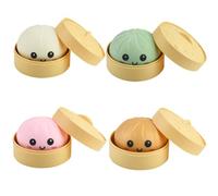 MEIEST 4 PCS Smiling face Colorful Dumpling Stress Balls Fidget Sensory Toy,Squeeze Dough Ball Stress Relief Hand Toy,Bun with Food Steamer Stretchy Desk Toys