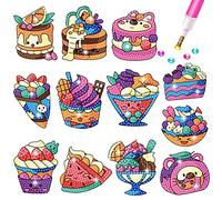 MEIEST 5D DIY Diamond Painting Stickers Kits for Kids, Animals Gem Mosaic Stickers Paint by Numbers Set for Children and Adult Beginners,Creative Handmade Craft Gift (Ice Cream & Cake)