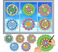 MEIEST 6 PCS Diamond Painting Kits for Suncatchers Mandala Art Stained Glass Window Clings, Mosaic Painting by Numbers,Window Film Static Clings 3D Decals,Art Craft Supplies (1)
