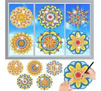 MEIEST 6 PCS Diamond Painting Kits for Suncatchers Mandala Art Stained Glass Window Clings, Mosaic Painting by Numbers,Window Film Static Clings 3D Decals,Art Craft Supplies (4)