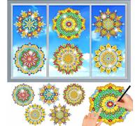 MEIEST 6 PCS Diamond Painting Kits for Suncatchers Mandala Art Stained Glass Window Clings, Mosaic Painting by Numbers,Window Film Static Clings 3D Decals,Art Craft Supplies (2)