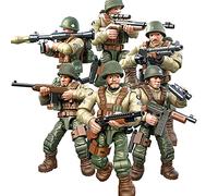 MEIEST 6 PCS Mini WWII Soldier Military Action Figures, Army Model Building Block Toys with Multiple Military Weapons Accessories,Party Favors Set for Kids (US Army)