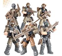 MEIEST 6 PCS Mini WWII Soldier Military Action Figures, Army Model Building Block Toys with Multiple Military Weapons Accessories,Party Favors Set for Kids (Army Force)