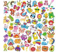 MEIEST 60 PCS Animals Diamond Painting Stickers Kit,Diamond Mosaic Stickers by Numbers Crafts Set for Kids,Creative Handmade Art Craft Gift