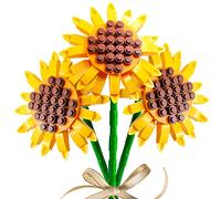 MEIEST Building Blocks Flower Bouquet Plant kit,Creative Artificial Flowers Botanical Collection Construction Building Bricks Toy,Eternal Flowers Home Decor (3 Packs Sunflower)