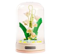 MEIEST Building Blocks Flowers Bouquet Set with Music Box and Dust-Proof Dome,Artificial Particle Flower Collection Construction Building Bricks Toy,Home Decor (lily of the valley)