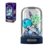 MEIEST Building Blocks Flowers Bouquet Set with Music Box and Dust-Proof Dome,DIY Simulation Artificial Particle Flower Collection Construction Building Bricks Toy,Home Decor (Blue)