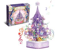 MEIEST Christmas Tree Building Blocks Set,Purple Crystal Christmas Tree Music Box,Xmas Holiday Construction Toy Gift & Home Decor