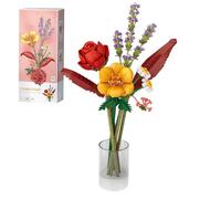 MEIEST Flower Bouquet Building Blocks Set Age 3+,Mini Bricks Plant Botanical Collection Construction Building Toy,Creative DIY Artificial Flowers Home Decoration (Red)