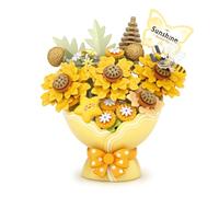 MEIEST Flower Bouquet Building Blocks Set,Mini Bricks Bonsai Collection Construction Building Toy,Creative DIY Artificial Flowers for Valentine's Day,Home Decor (Yellow)