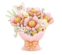 MEIEST Flower Bouquet Building Blocks Set,Mini Bricks Bonsai Collection Construction Building Toy,Creative DIY Artificial Flowers for Valentine's Day,Home Decor (Pink)