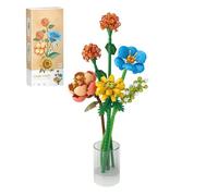 MEIEST Flower Bouquet Building Blocks Set,Mini Bricks Plant Botanical Collection Construction Building Toy,Creative DIY Artificial Flowers Home Decoration (Orange)