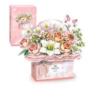 MEIEST Flower Building Blocks Set,Simulation Rose Handheld Gift Box for Valentine's Day,Bonsai Building Bricks Toys & Home Decor (Fantasy Pink)