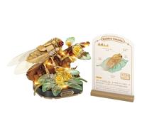MEIEST Insect Flower Building Blocks Set,Colorful Construction Building Bricks Toy with a Science Popularization Card,Creative Home Decoration (Golden Cicada)