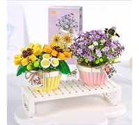 MEIEST Mini Building Blocks Bonsai Plant Model Set,2 in 1 Creative DIY Simulation Particle Flower Succulent Botanical Collection Construction Building Bricks Toy,Home Decor (Summer)