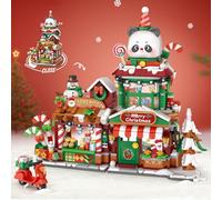 MEIEST Mini Christmas City shop Street View Building Blocks Set,Simulation Foldable Architecture Collection Construction Building Bricks Toy,Home Decor (Panda Christmas Shop)