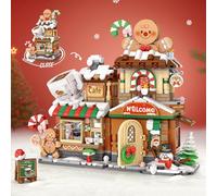 MEIEST Mini Christmas City shop Street View Building Blocks Set,Simulation Foldable Architecture Collection Construction Building Bricks Toy,Home Decor (Gingerbread Cafe)