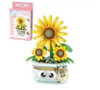 MEIEST Mini Flower Succulent Bonsai Building Blocks,Simulation Pot Plant Particle Flower Botanical Collection Construction Building Bricks Toy,Home Decors (Sunflower)