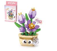MEIEST Mini Flower Succulent Bonsai Building Blocks,Simulation Pot Plant Particle Flower Botanical Collection Construction Building Bricks Toy,Home Decors (Tulip)