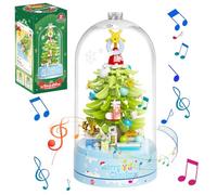 MEIEST Snow Christmas Tree Building Blocks Set,Music Box with Dust-Proof Dome Xmas Holiday Toy Gift,Home Decor