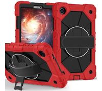 Meifei for Lenove Tab One 8.7" K9 TB305FU Case, Heavy Duty Shockproof Silicone Cover Rugged 360 Stand Hand Shoulder Strap for Tablet Red+Black