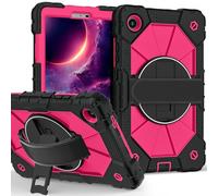 Meifei Tablet case for Lenove Tab One 8.7" K9 TB305FU, Heavy Duty Shockproof Silicone Cover Rugged 360 Stand Hand Shoulder Strap for Tablet Black+Rose Red