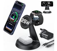 Meifigno 25W 3 in 1 Wireless Charging Station for iPhone Multiple Devices | Compatible with MagSafe Charger Stand, for iPhone 17 16 15 14 13 12 Pro Max/ Apple Watch/ AirPods Pro 3 2, with 45W Adapter