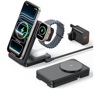 Meifigno 3 in 1 for MagSafe Charger Stand, Black | Foldable 15W Fast Wireless Charger Compatible with MagSafe Charger Stand for iPhone 18 ProMax, Apple Watch & AirPods Charger