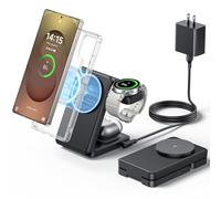 Meifigno 3 in 1 Magnetic Foldable Wireless Charger for Galaxy Watch 8 | 15W Wireless Charging for S26 Ultra/Z Fold8/Z Flip8, Charging Station Design for MagSafe, Portable & Adjustable with Adapter