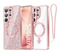 Meifigno Magnetic Case Designed for Samsung Galaxy S26 Ultra 6.9", [Compatible with MagSafe] [Removable Glitter Card & Wrist Strap], Surround Lens Protection Case for Galaxy S26 Ultra, Rose Gold