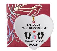 MeiFuJuW in 2025 We Became a Family of Four Ornament Keepsake Sign Heart Plaque, Newborn Baby Boy, Girl, First Time Mom Dad Gift Pregnancy Gift, Family of Four Ceramic Ornament