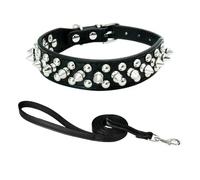 MEIFULLE PU Dog Collar with Spike Rivet Adjustable Anti-Bite Pet Collars for Small Medium Large Dogs Bull Terrier Doberman Pinscher