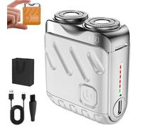 Meigline Mini Shaver, Mini Electric Explosive Shaver for Men, Compact Waterproof Rotary with Magnetic Suspension Blade, USB Fast Charging, Portable for Travel (Silver)