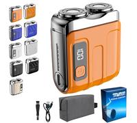 Meigline Mini Shaver, Mini Electric Explosive Shaver for Men, Small Steel Cannon Suspended Magnetic Blade Shavers, USB Fast Charging,Compact Travel Size (Orange-2)