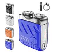 Meigline Mini Shaver, Portable Electric Rotary Dual-Ring Razor for Men, Compact Waterproof Pocket Shaver with Magnetic Blade, USB Rechargeable, Wet & Dry Travel Electric Razor(Blue)