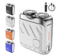 Meigline Mini Shaver, Portable Electric Rotary Dual-Ring Razor for Men, Compact Waterproof Pocket Shaver with Magnetic Blade, USB Rechargeable, Wet & Dry Travel Electric Razor(Silver)