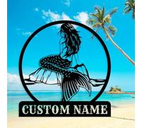 MeigoArt Custom Mermaid Metal Sign,Personalized Mermaid Name metal Signs,Mermaid Wall Decor,Beach Theme Decor, Girls Mermaid Room Decor,Metal Wall Decor (Style-3)