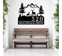 MeigoArt Personalized Tree House Number, Custom Metal Address Sign, Pine Forest Home Number, Lake Home Sign (Style-1, Black, Metal, Address Plaque, Wall Mount, Style-1)
