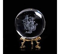 MEIGUI Crystal 3D Zodiac Aries Signs Ball Engraved Glass Sphere Home Decoration Onarment LED Lights Charms Globe Horoscope (Color : With gold base, Size : 6cm ball)