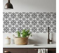 MEIHEA 16 Pack, 5.9 Inch Black and White Peel and Stick Tiles, Removable Victorian Vinyl Decals for Backsplash, Stairs, & Furniture