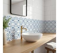 MEIHEA 16 Pack, 5.9 Inch Modern Moroccan Tile Decals, Dusty Blue Geometric Peel and Stick Vinyl for Backsplash, Stairs & Furniture