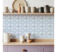MEIHEA 16 Pack, 5.9 Inch Vintage Tile Stickers, Ornate Blue and White Peel and Stick Vinyl for Backsplash, Stairs, and Furniture (Light Blue)