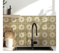 MEIHEA 16 Pack, 5.9x5.9 Inch Sage Green Tile Decals, Mid-Century Modern Floral Peel and Stick Backsplash, Minimalist Vinyl for Kitchen Decor (Khaki)
