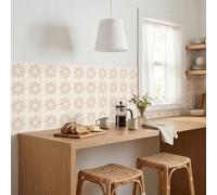 MEIHEA 16 Pack, 5.9x5.9 Inch Sage Green Tile Decals, Mid-Century Modern Floral Peel and Stick Backsplash, Minimalist Vinyl for Kitchen Decor (Beige)