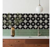 MEIHEA 16 Pack, 5.9x5.9 Inch Star Compass Peel & Stick Tile Stickers Black-White Waterproof Removable Vinyl Backsplash Decals for Kitchen, Bathroom, Laundry, RV & Stair Risers (Black)