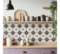 MEIHEA 16 Pack, 5.9x5.9 Inch Star Compass Peel & Stick Tile Stickers Black-White Waterproof Removable Vinyl Backsplash Decals for Kitchen, Bathroom, Laundry, RV & Stair Risers (Beige)