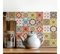 MEIHEA 30 Pack, 4x4 Inch Mediterranean Tile Stickers, Colorful Vintage Peel and Stick Backsplash, Boho Decorative Vinyl Decals for Kitchen