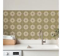 meihea 30 Pack, 4x4 Inch Sage Green Tile Decals, Mid-Century Modern Floral Peel and Stick Backsplash, Minimalist Vinyl for Kitchen Decor