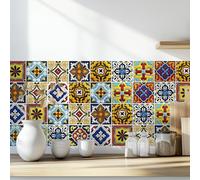 meihea 30 Pack, 4x4 inch Tuscan Style Tile Decals, Colorful Spanish Peel and Stick Backsplash, Self-Adhesive Vinyl for Kitchen Wall Decor